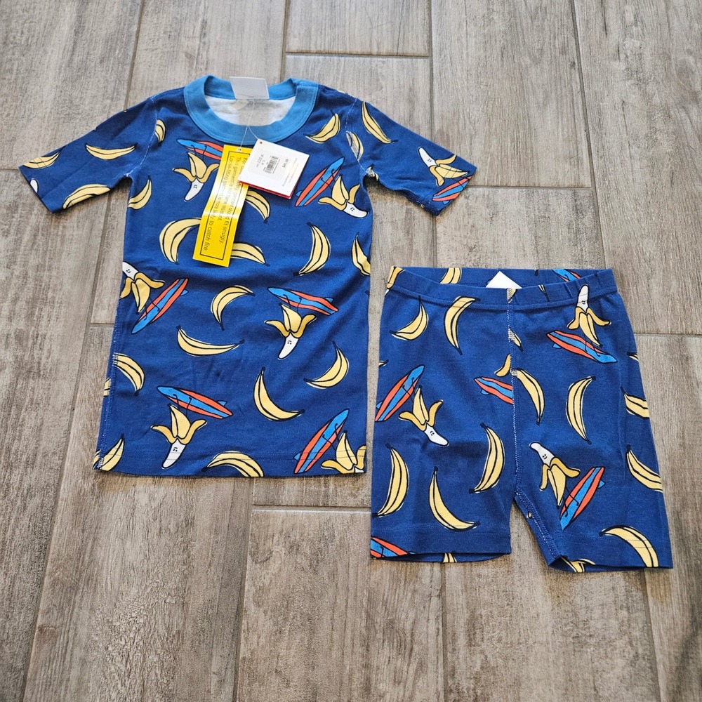 Hanna Andersson Pajama Set Kids 5 Blue Surfing Banana NEW Organic Cotton PJs Fun